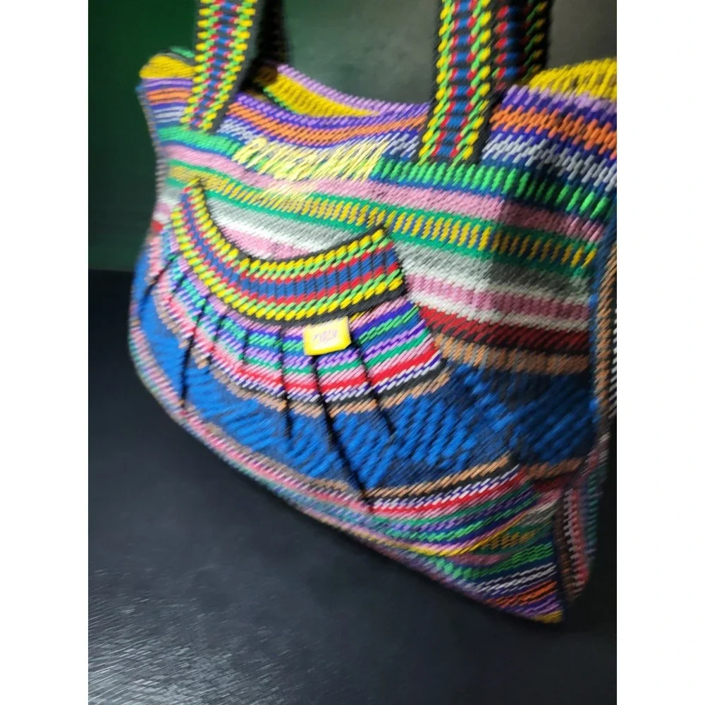 Riviera Maya Pinzon Hobo Shoulder Bag Bright Striped Woven Zipper Purse Beach